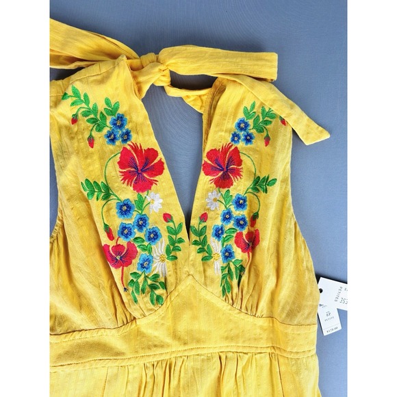 Anthropologie X Tracy Reese Women's 8P Floral‎ Embroidered Gold Maxi Dress NEW